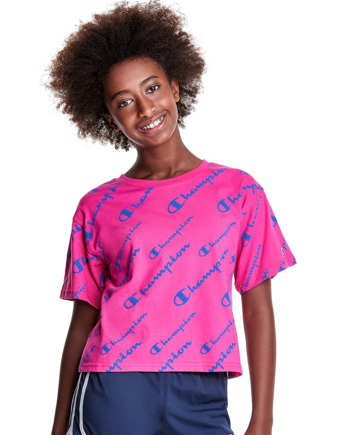 Champion T-Shirt Meisjes - Roze - Boxy Allover Logo ( 184936-KIX )